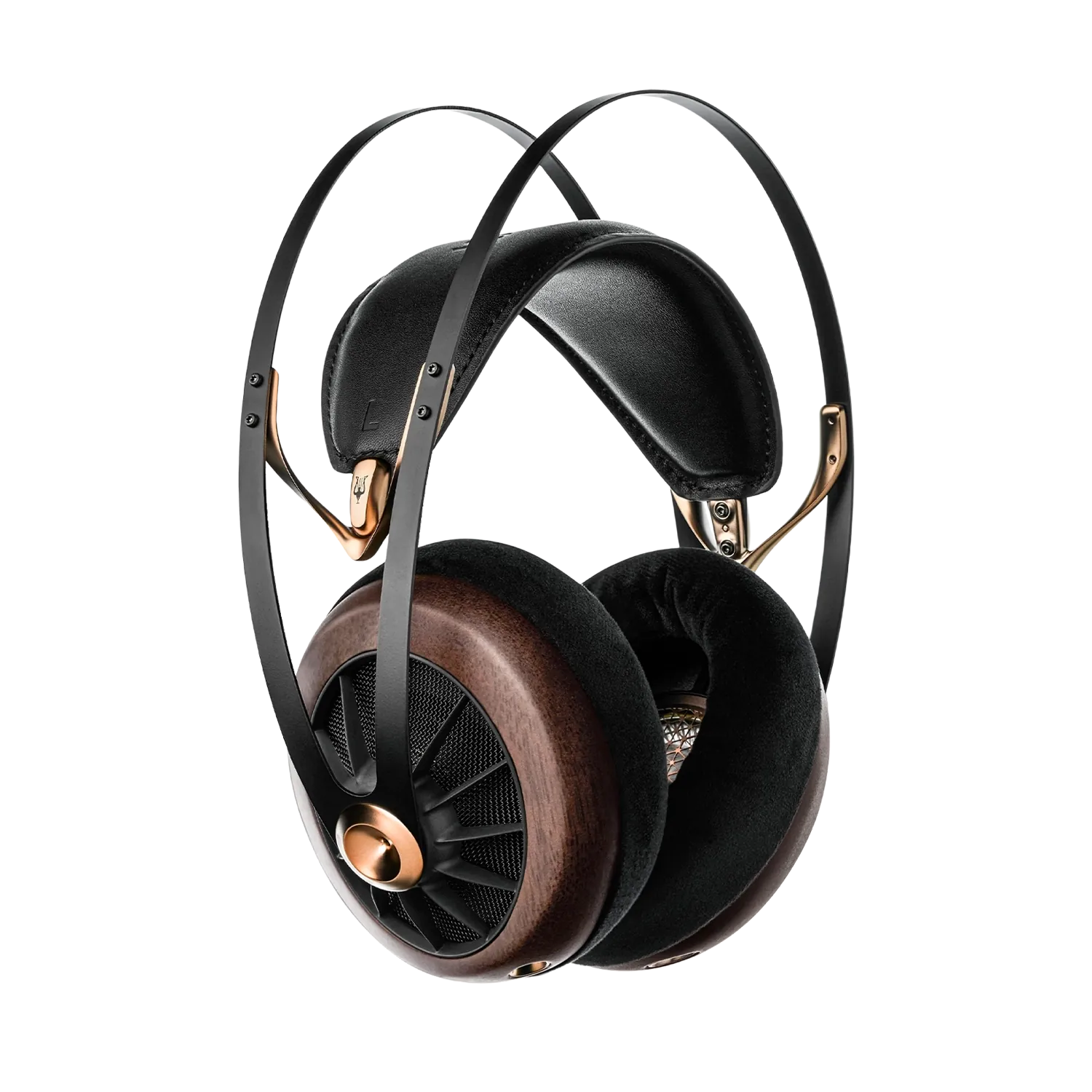 Meze Audio 109 PRO headphones with walnut earcups, three-quarter view
